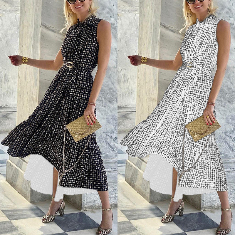 Elegant Sleeveless Ruffled Printed Dress