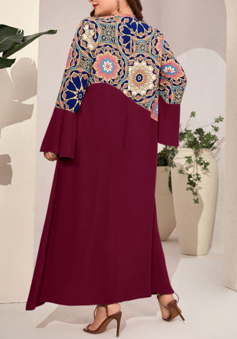 Plus Size Tassel Printed Pullover Office Maxi Dress Women