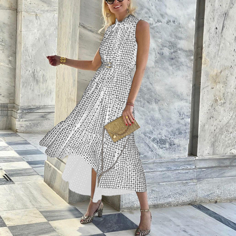 Elegant Sleeveless Ruffled Printed Dress