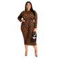 Plus Size Printed Skinny Sheath Zipper Front Back Wearable Dress