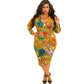 Plus Size Printed Skinny Sheath Zipper Front Back Wearable Dress