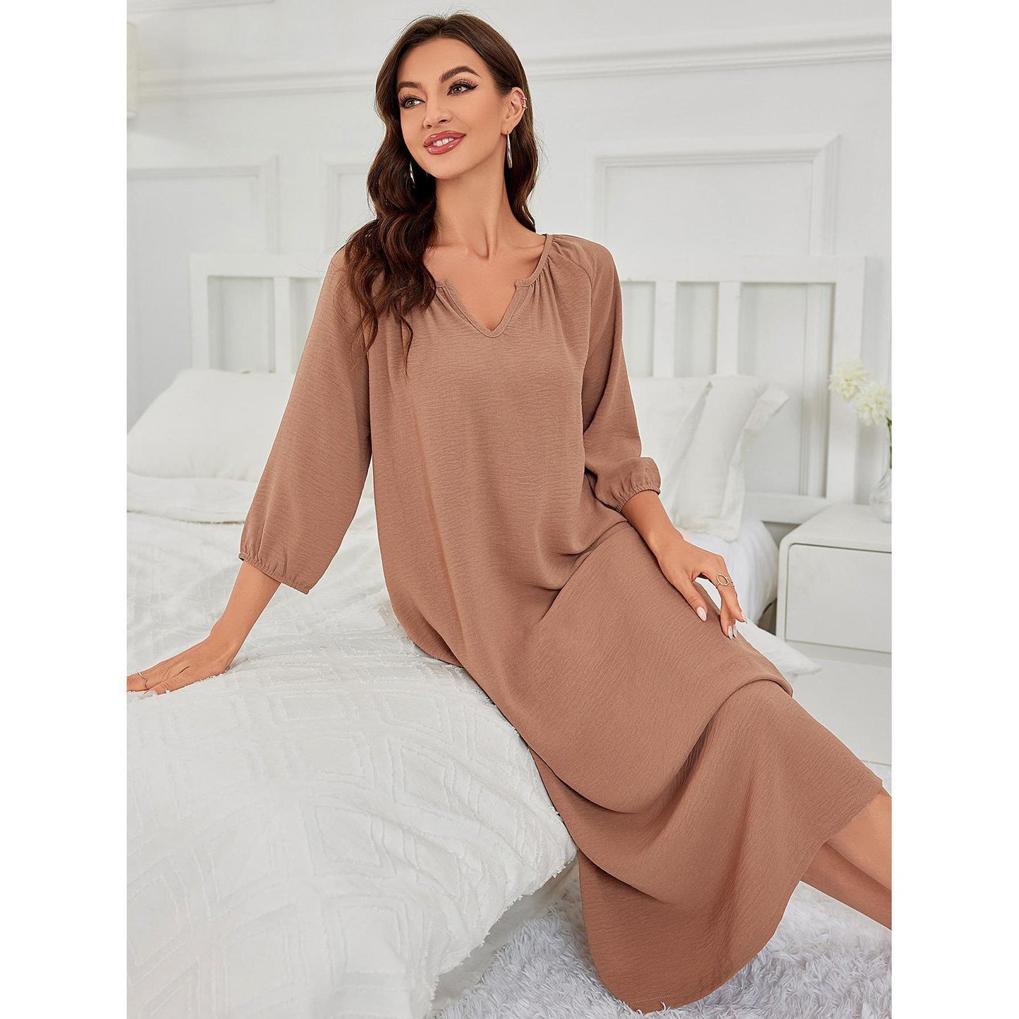 Homewear Simple Three Quarter Sleeve Maxi Dress