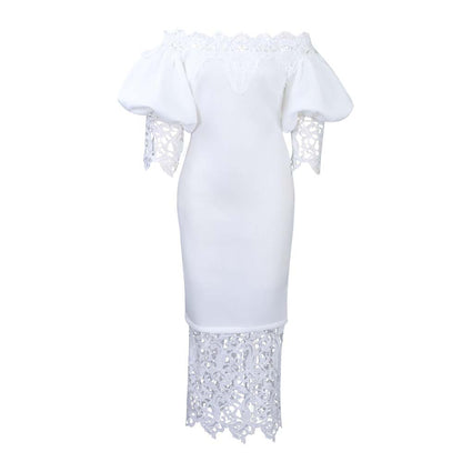 Elegant Lace Stitching Off Neck Dress