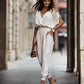 V neck Pocket Elastic Waist Jumpsuit