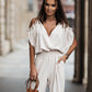 V neck Pocket Elastic Waist Jumpsuit