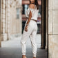 V neck Pocket Elastic Waist Jumpsuit