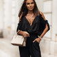 V neck Pocket Elastic Waist Jumpsuit
