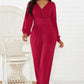 Autumn Winter Women Clothing Sexy V Neck Lantern Sleeve Long Sleeve Wide Leg Jumpsuit