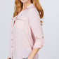 3/4 Roll Up Sleeve Pocket W/zipper Detail Woven Blouse