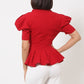 Draped Puff Shoulder Fashion Top With G Buckle Detail