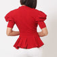 Draped Puff Shoulder Fashion Top With G Buckle Detail