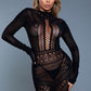 1 Pc High-neck Long-sleeved Mini Dress With Criss-cross Paneling And Geometric Design Mini-length