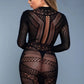 1 Pc High-neck Long-sleeved Mini Dress With Criss-cross Paneling And Geometric Design Mini-length