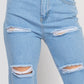 Rolled Hem Ripped Denim Jeans