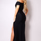 One Shoulder Draped Side Slit Maxi Dress