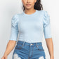 Round Neck Puff Ruched Sleeve Top