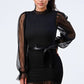 Lush Sheer Ruched Waist-tie Bodycon Dress