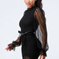 Lush Sheer Ruched Waist-tie Bodycon Dress
