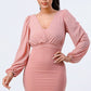 Lux Mesh Layered Lining V Neck Bubble Slv Bodycon Dress