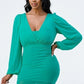 Lux Mesh Layered Lining V Neck Bubble Slv Bodycon Dress