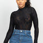 Embroidered Mock Neck Keyhole Bodysuit