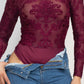 Embroidered Mock Neck Keyhole Bodysuit