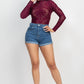 Embroidered Mock Neck Keyhole Bodysuit
