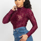 Embroidered Mock Neck Keyhole Bodysuit