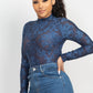 Embroidered Mock Neck Keyhole Bodysuit