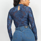 Embroidered Mock Neck Keyhole Bodysuit