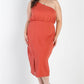 Terracotta Textured One Shoulder Sleeveless Midi Dress