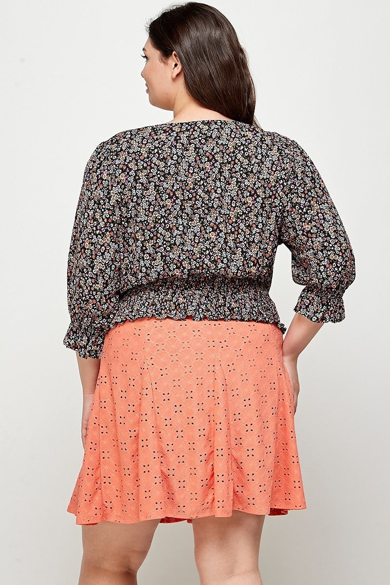 Plus Size, Ditsy Floral Print Blouse Top