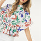 Floral Print Short Sleeve Top With Waist Tie