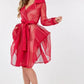 Side Tacking Waist Tie Mesh Coat
