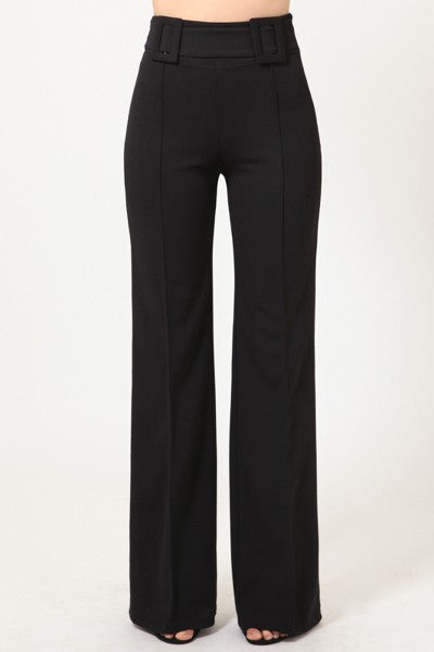 High Waist Pants With Self Fabric Buckle Detail On The Waist