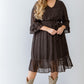 Plus Black Print Belted Flare Hem Midi Dress