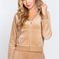 Long Sleeve Velour Hoodie Zip Up Jacket