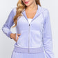 Long Sleeve Velour Hoodie Zip Up Jacket