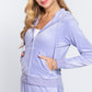Long Sleeve Velour Hoodie Zip Up Jacket