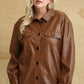 Faux Leather Button Down Shacket With Side Pockets