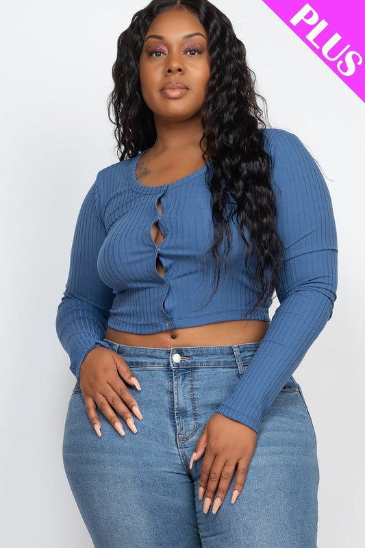 Plus Size Button Up Cropped Top