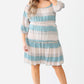 Plus Combo Printed Textured Ruffle Flare Hem Mini Dress
