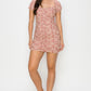 Ruched Floral Ruffled Bodycon Dress