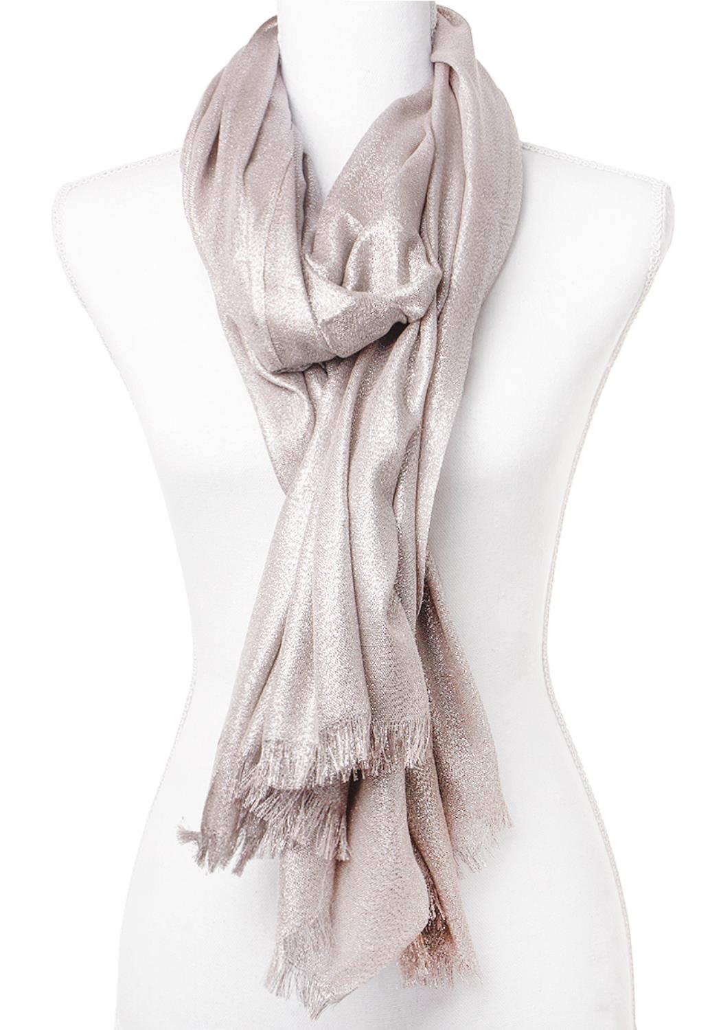 Smooth Glitter Texture Fringe Lt Brown Scarf