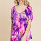 Venechia Tie Dye Bubble Sleeves Tunic Top