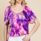 Venechia Tie Dye Bubble Sleeves Tunic Top
