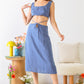 Blue Sleeveless Square Neck Self-tie Strap Cut-out Midi Dress