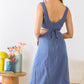 Blue Sleeveless Square Neck Self-tie Strap Cut-out Midi Dress