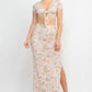 Front Knot Floral Top & Ruched Maxi Skirts Set