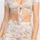 Front Knot Floral Top & Ruched Maxi Skirts Set